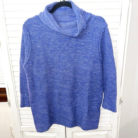 Nomadic Traders Cowl Neck Sweater Womens Medium Ramie Cotton Orange Periwinkle - Picture 1 of 4